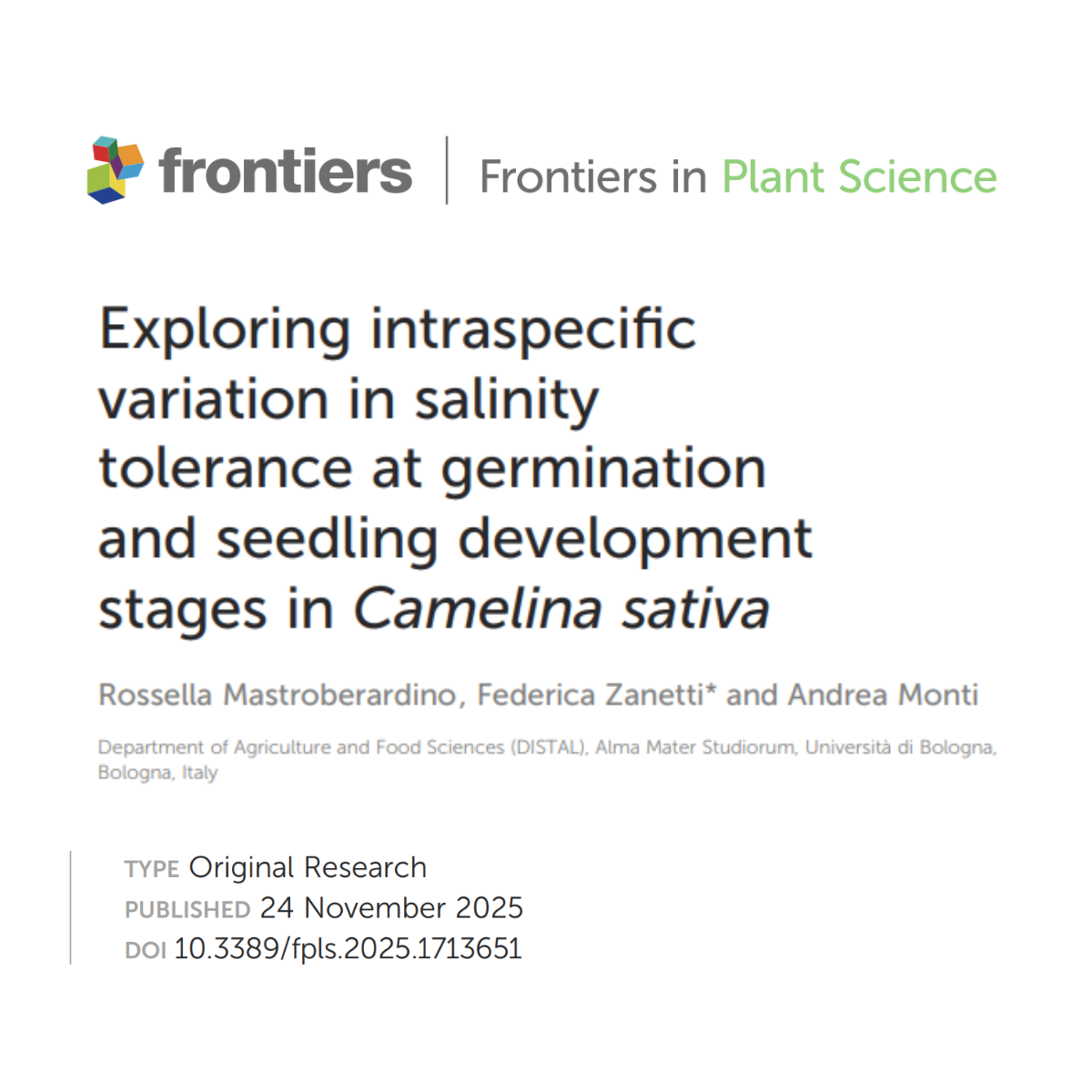 CARINA publication explores salinity tolerance in camelina at early growth stages